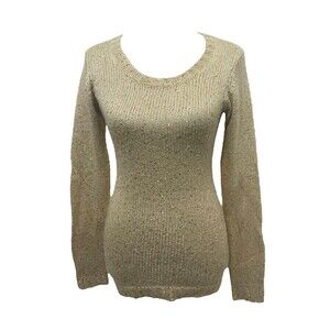 Rue 21 Women’s Sequined Sweater Beige Long Sleeve Round Neck Knit Size Medium